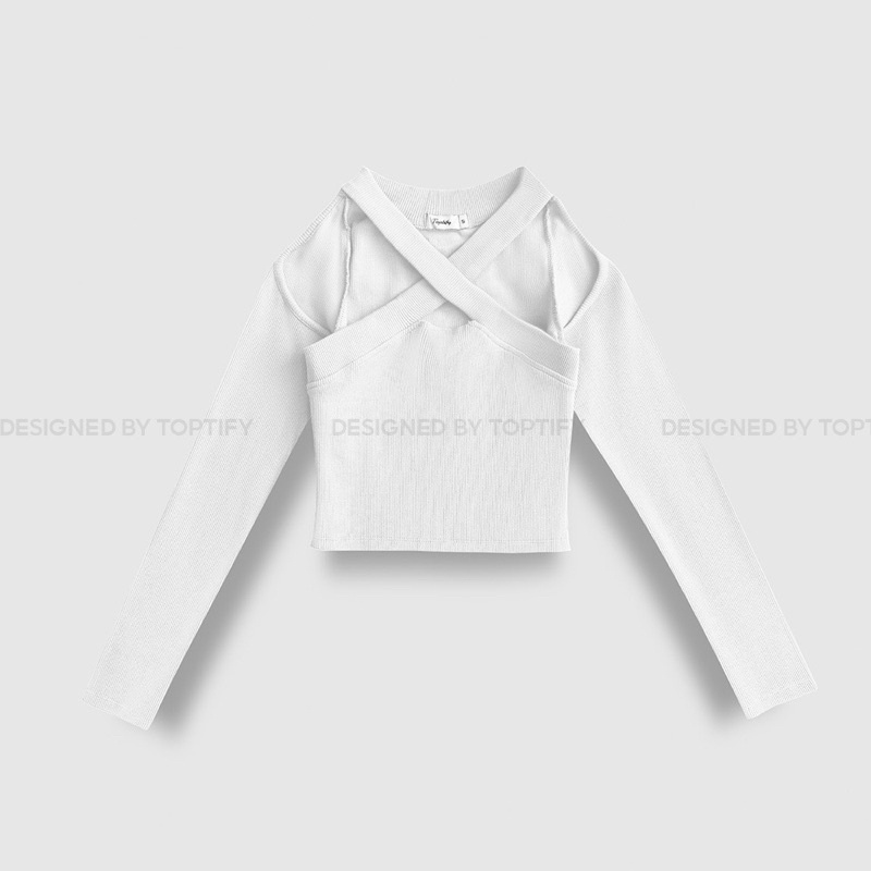 Áo Croptop Tay Dài Hở Vai Chéo Cổ