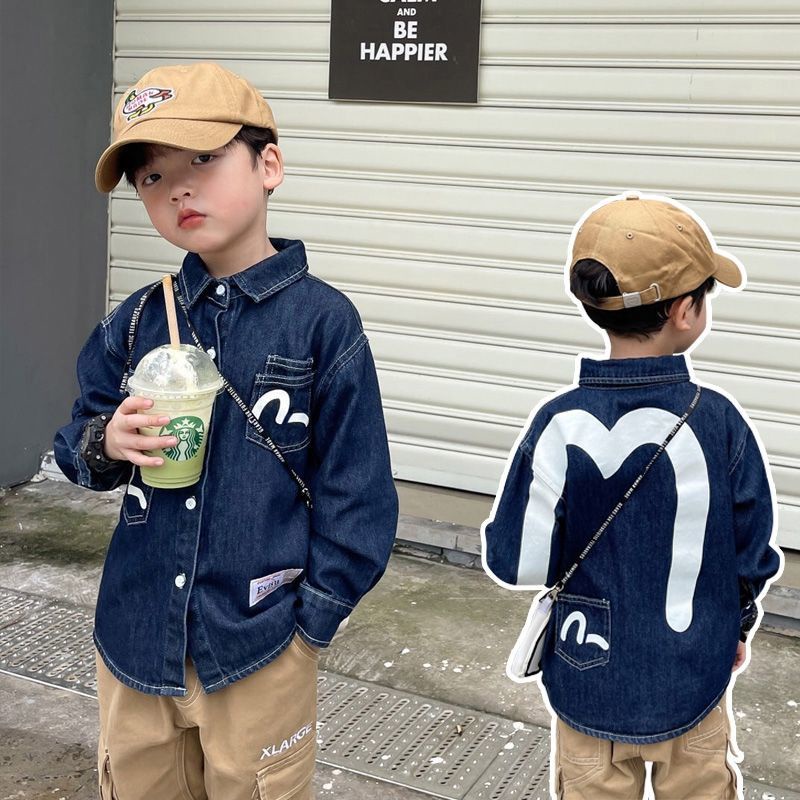 Áo Sơ Mi Denim Tay Dài Phong Cách Nhật Bản Kiểu Mới Thời Trang Xuân Thu Dành Cho Bé Trai
