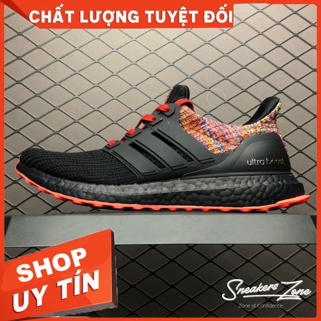 (FREE SHIP + HỘP + QUÀ) Giày thể thao ULTRA BOOST 4.0 multi colors Black đen gót thổ cẩm siêu đẹp cho nam và nữ