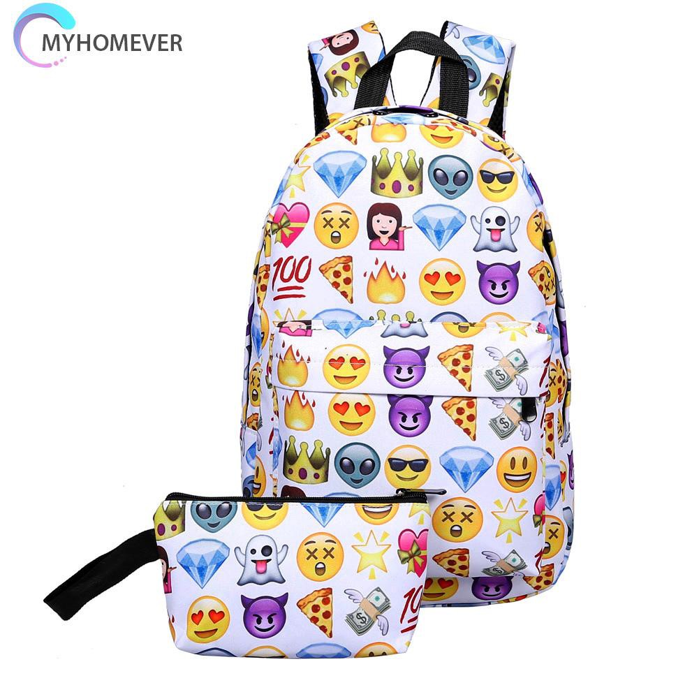 túi 2pcs New Fashion 3D Nylon Cute Smile Print Backpack Travel School Bag-116592 nữ
