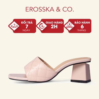 Dép cao gót Erosska mũi vuông quai ngang phối gót sơn gỗ cao 5cm màu nude _ EM045