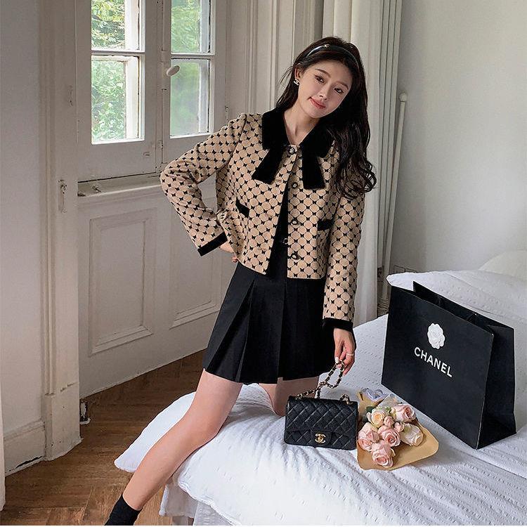Set áo khoác vest thắt nơ phối chân váy caro phong cách Pháp Retro thời trang mùa thu cho nữ 2021 27 | BigBuy360 - bigbuy360.vn