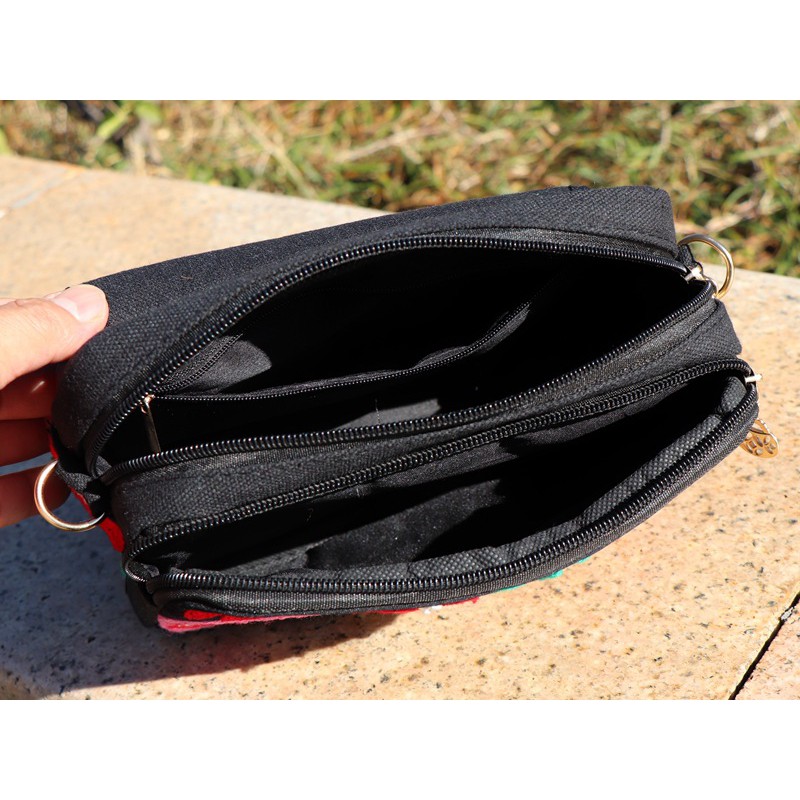 Túi đeo chéo vải và len thêu hoa nhiều màu sặc sỡ - T01TDC8547