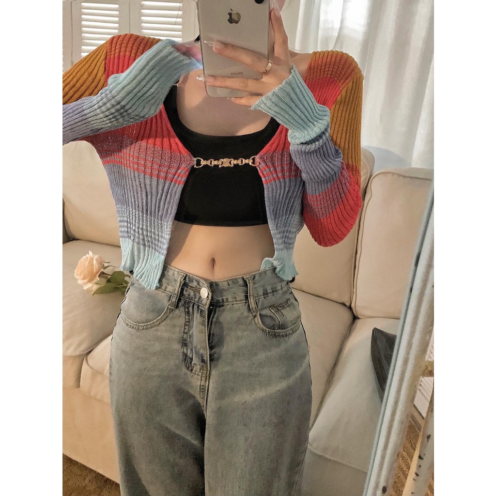 ihkke Áo Khoác Cardigan Dệt Kim Tay Dài Chống Nắng Phong Cách Hàn Quốc Cho Nữ