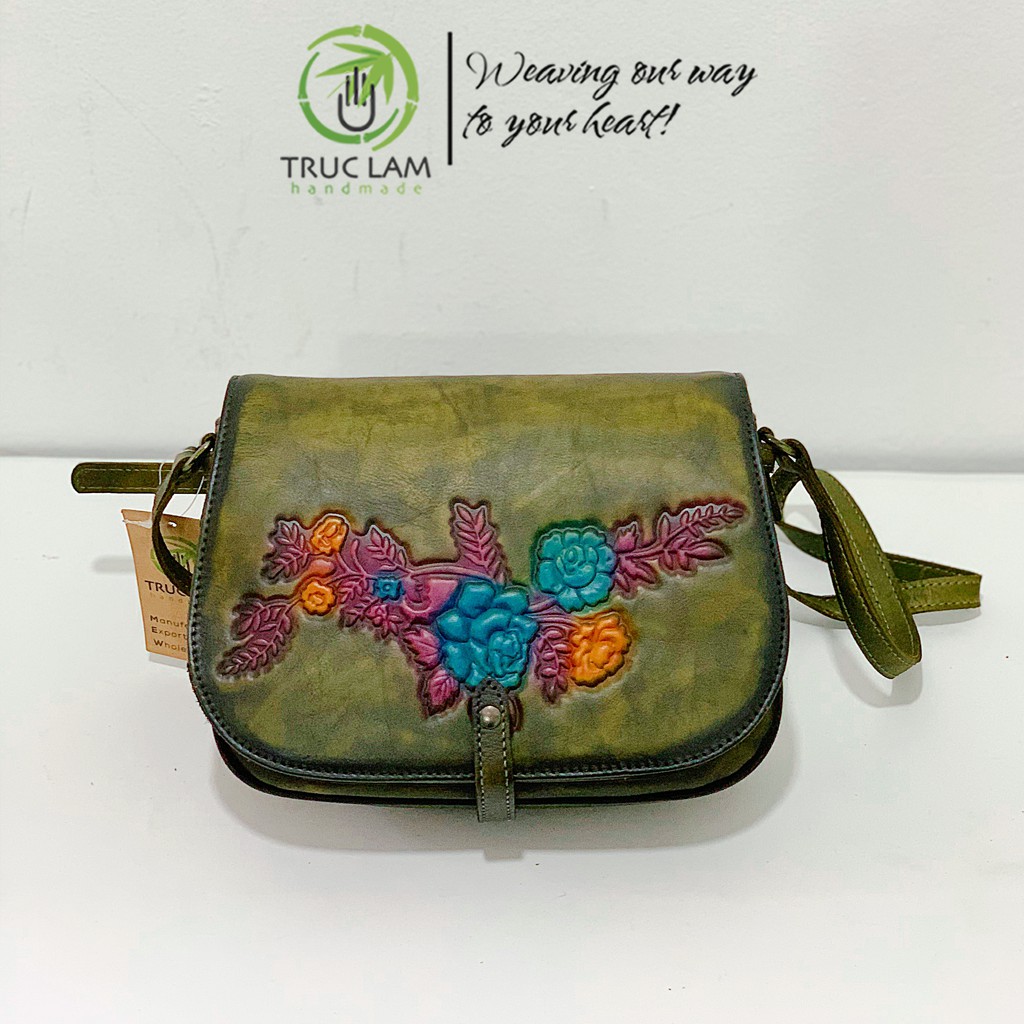 Túi Đeo Chéo Thời Trang Nữ Da Thật Cao Cấp Họa Tiết Cành Hoa – Trúc Lâm Handmade