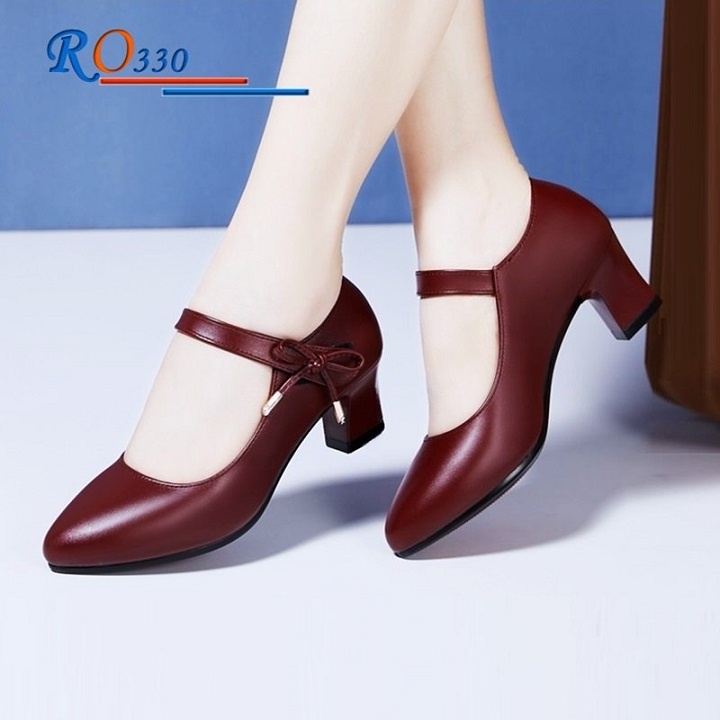 Giày cao gót nữ đẹp đế vuông 5 phân hàng hiệu rosata ba màu đen đỏ kem ro330