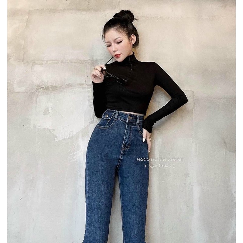Quần jean nữ lưng cao co giãn , quần bò cạp cao skinny jeans bigsize ôm trơn dài basic