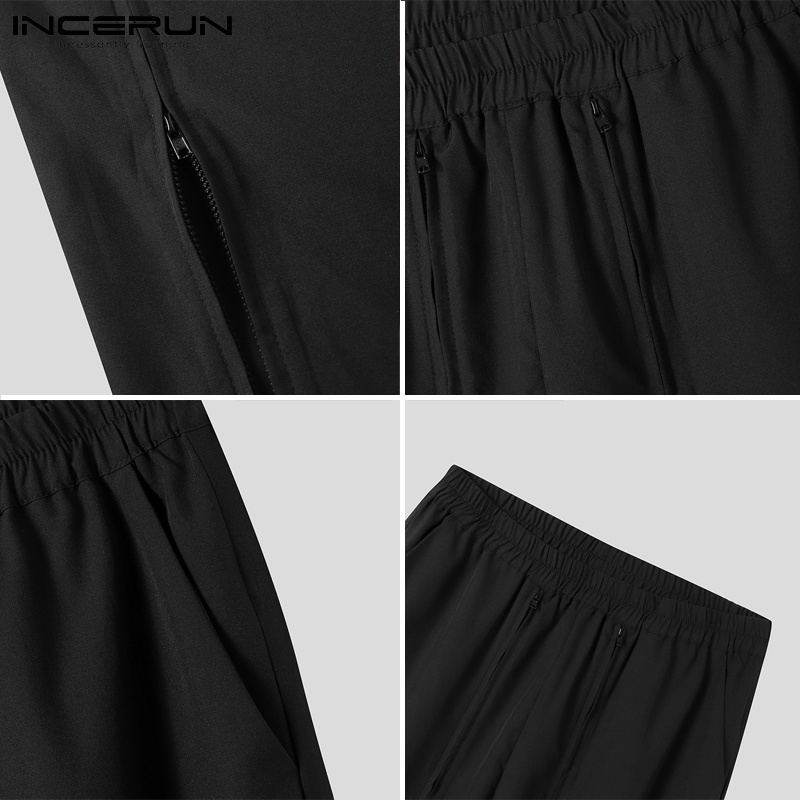 Quần dài INCERUN thời trang nam mặc hàng ngày eo co giãn thiết kế dây kéo xẻ ống