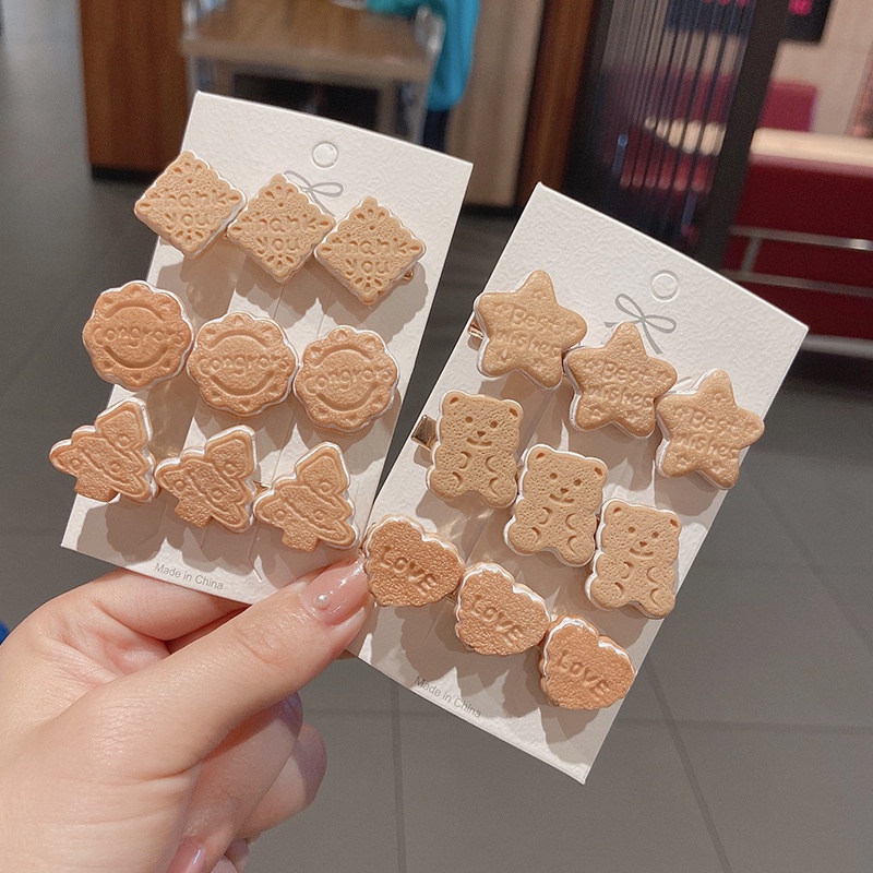 MANYUE Kẹp tóc mỏ vịt hình bánh quy hoạt hình sáng tạo dễ thương phong cách Hàn Quốc cho nữ