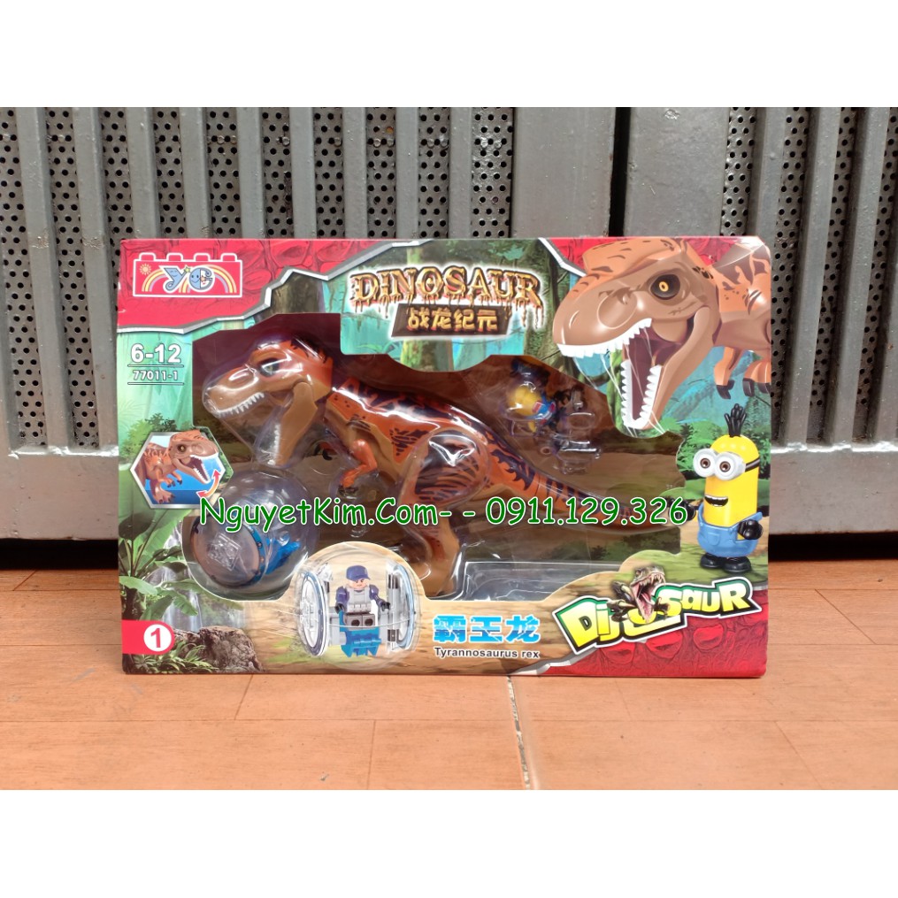 Lắp Ráp Xếp Hình Mô Hình Khủng Long Bạo Chúa T-Rex Jurassic Trắng Nâu YC77011