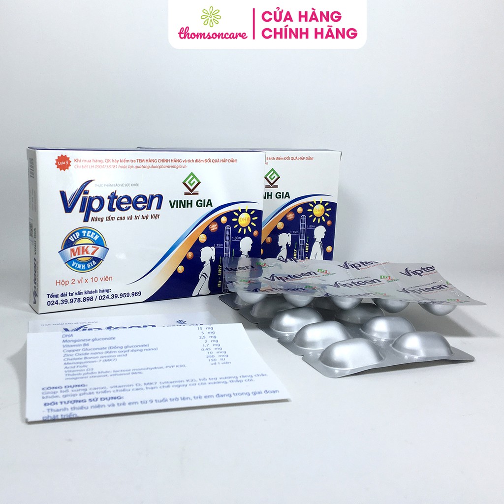 VIPTEEN - hỗ trợ tăng chiều cao cho trẻ từ 9 tuổi, dậy thì, tháp bé, bổ sung canxi D3 - Chính hãng Có tem tích điểm