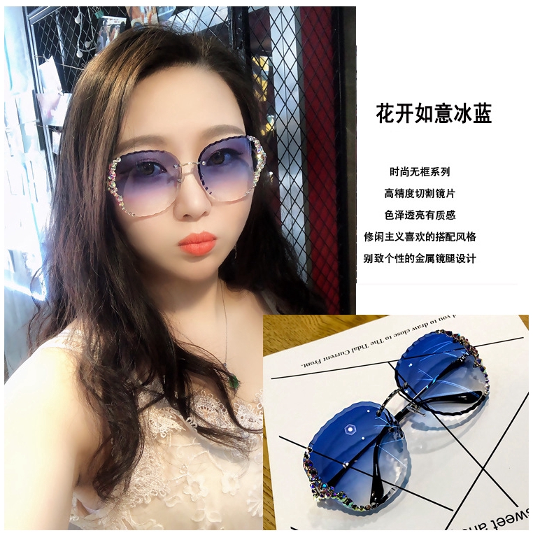 Kính mát không viền đính đá phong cách trẻ trung chống tia UV400 dành cho nữ