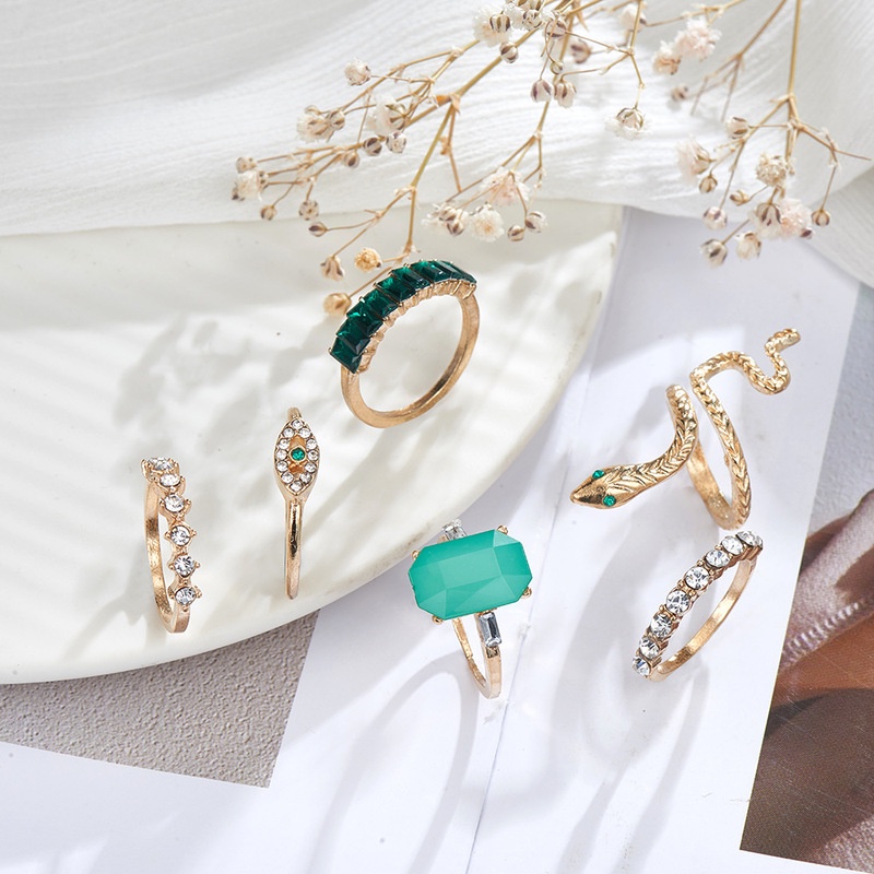 Set 6 Nhẫn Đeo Tay Kim Loại Đính Đá Thời Trang Cho Nữ