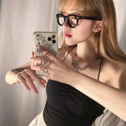 Ốp điện thoại trong suốt có sợi xích+dây đeo mặt bướm cho for iPhone 14 13 Pro Max 12 mini 7 8 Plus X XS Max XR 11 Pro Max