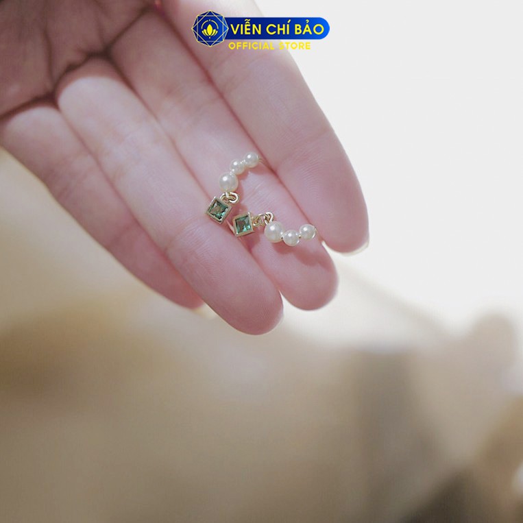 Bông tai bạc nữ hình chuỗi cầu vuông xanh lá chất liệu bạc 925 thời trang phụ kiện trang sức Viễn Chí Bảo B400108