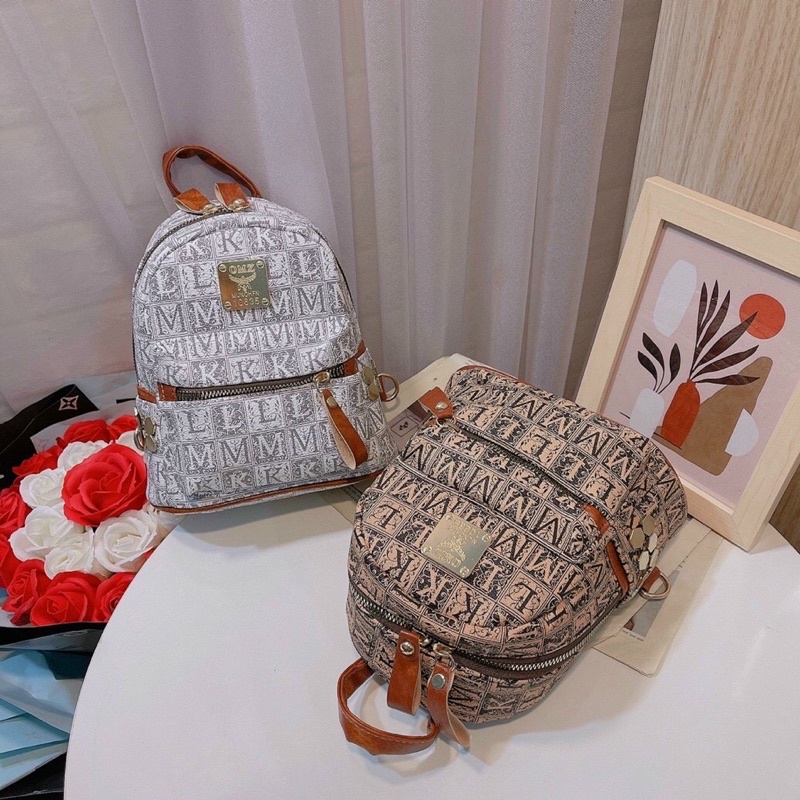 balo thời trang mini in hoạ tiết chữ lạ size 20x25cm