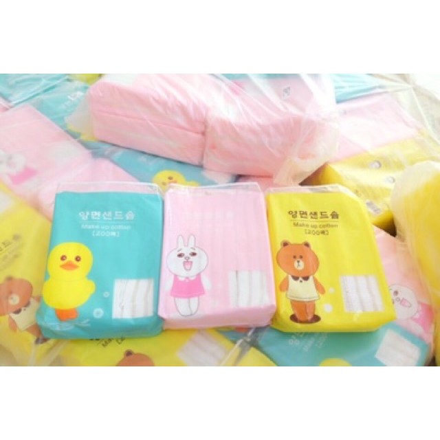 Bông tẩy trang Yilingmeng Line Friends 100% cotton 200 miếng