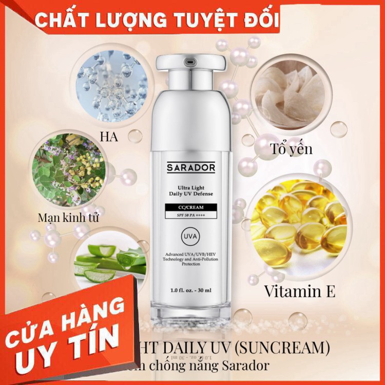 Kem Chống Nắng 💝[Mã HVHA80K giảm 80K]💝 Kem Chống Nắng Tia Cực Tím Sarador CC SPF 50 PA++++ - Ngăn Chặn Tia UVA/UVB/ HEV