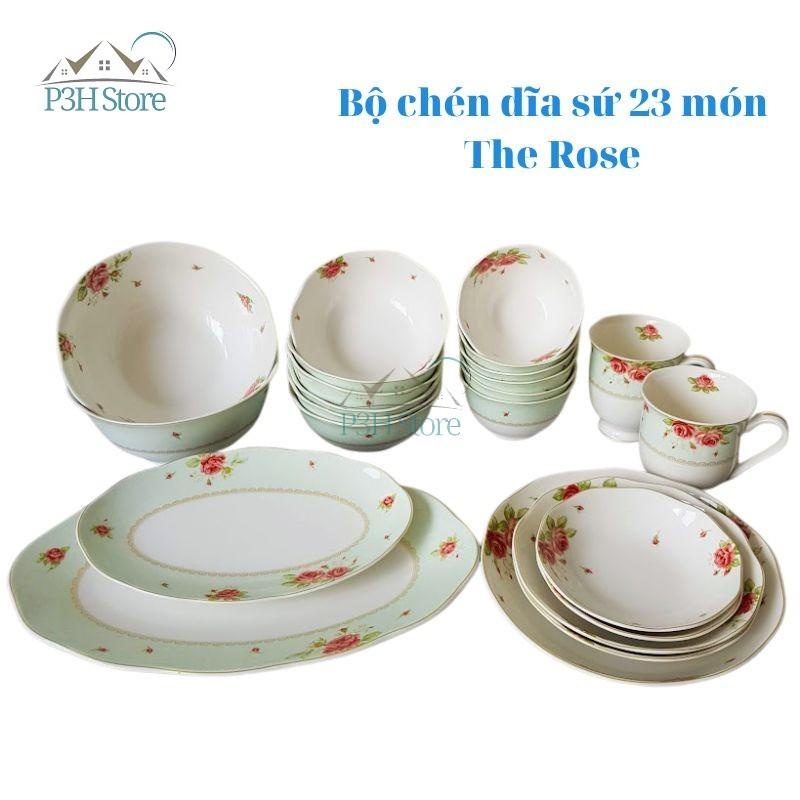 Bộ chén dĩa sứ 23 món Lock&amp;Lock The Rose họa tiết hoa hồng sang trọng SLT662