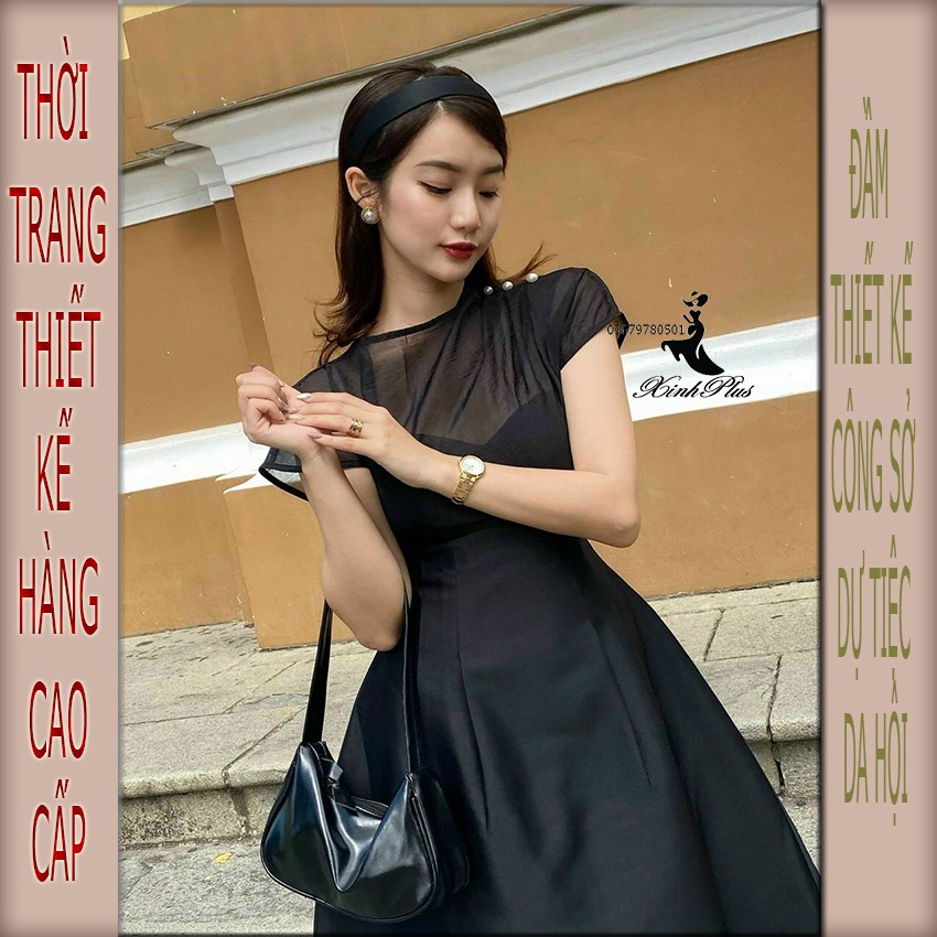 [Hotsale] Đầm dáng xòe dự tiệc, dạo phố xinh yêu, cổ tròn vai đính hạt ngọc giả siêu sang siêu đẹp | BigBuy360 - bigbuy360.vn