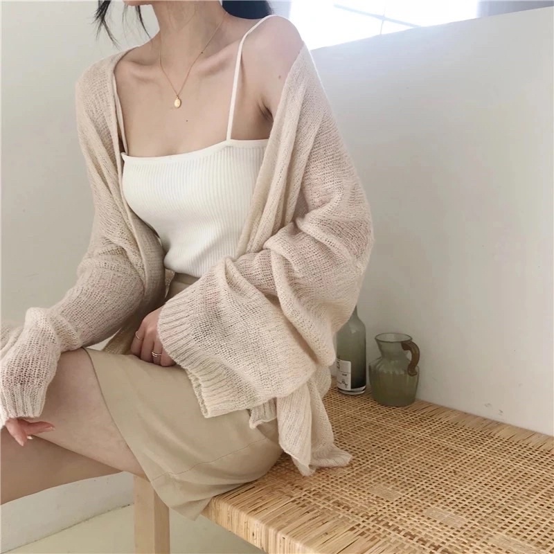 Áo Khoác Cardigan Len Mỏng Cho Nữ Phong Cách Hàn Quốc Sexy Mẫu Mới 2021