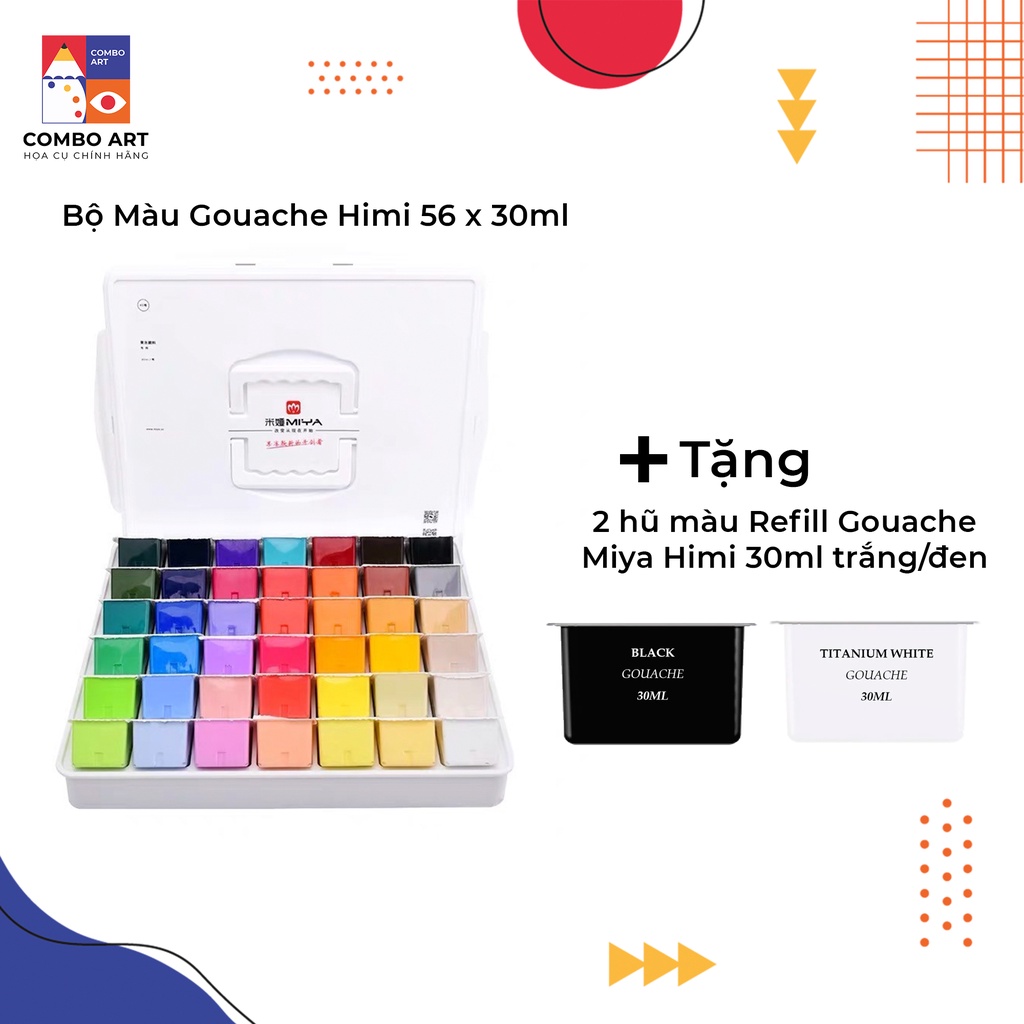 Màu Gouache MIYA Dạng Thạch Bộ 56 màu 30ml Himi màu nước