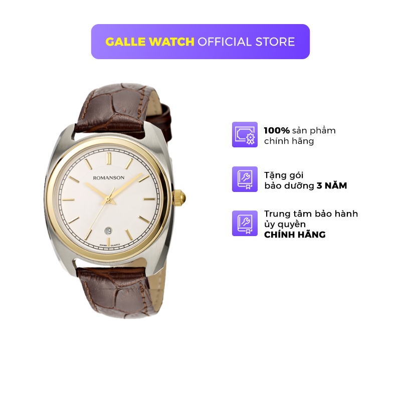 Đồng hồ Romanson Men Watch TL1269MCWH nam mặt kính Sapphire chống xước máy Thụy Sĩ chống xước dây da cao cấp chính hãng