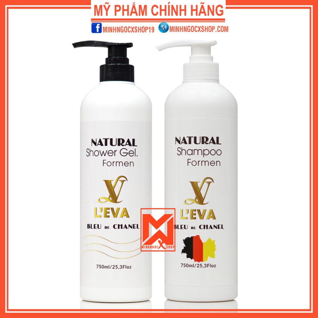 L'EVA combo dầu gội sữa tắm nam LEVA NATURAL LABEL FOR MEN 750ML chính hãng