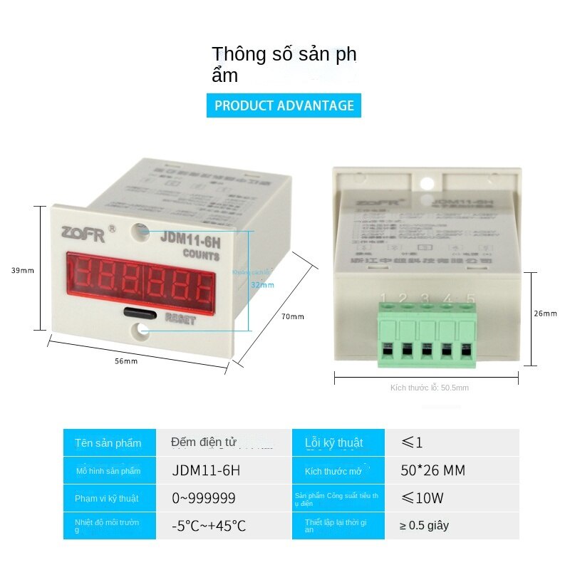 Bộ Đếm Bộ Nhớ Mất Điện JDM11-6H Màn Hình Kỹ Thuật Số Điện Tử JDM11-5H Đột Dập Điện Tử Bộ Đếm Tích Lũy JDM11-5H JDM11-6H Bộ Nhớ Mất Điện