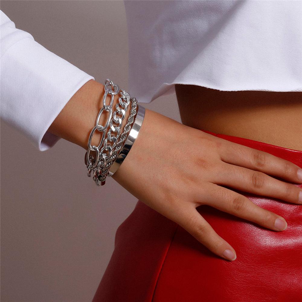 Set 4 Vòng Tay Dây Xoắn Kim Loại Có Thể Điều Chỉnh Phong Cách Punk