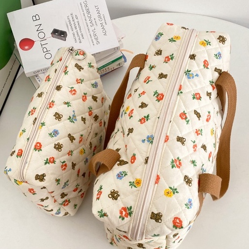 Túi Xách Mua Sắm Vải cotton Cỡ Lớn In Họa Tiết Gấu Dễ Thương Có Khóa Kéo Phong Cách Hàn Quốc