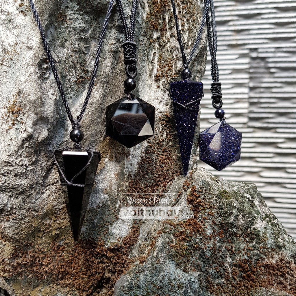 Vòng đeo dây chuyền đá núi lửa Obsidian - Handmade