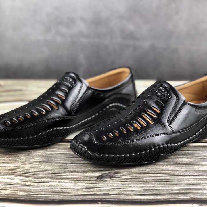 Giày lười nam Happyshoes da bò thật thiết kế mùa hè thoáng mát - HS710
