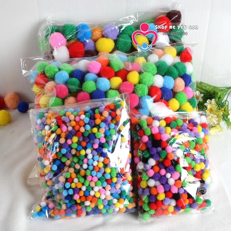 Bịch 1000 hạt pom pom 1cm 1.5cm 2.0cm 2.5cm 3.0cm học liệu giáo dục sớm Montessori SỈ POMPOM