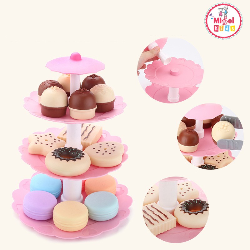 Đồ chơi cho bé gái đồ chơi nấu ăn cho bé gái bộ khay bánh 3 tầng 23 chi tiết xuất Hàn cực xịn - Misolkids by huong274