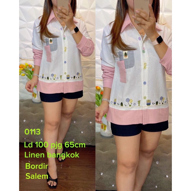 Áo sơ mi dài tay thêu hình xương rồng Bangkok 0113