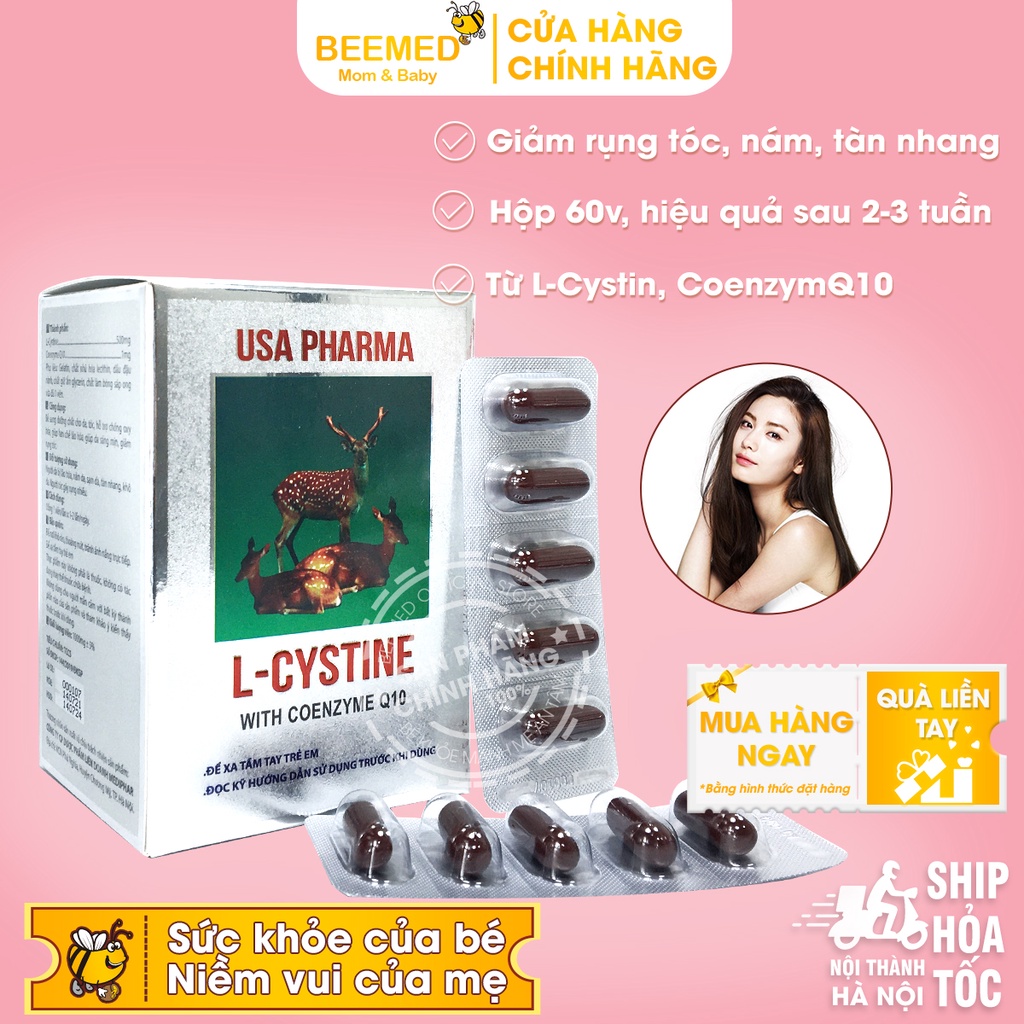 L Cystine Hộp 60 viên 500mg hỗ trợ làm đẹp da, giảm rụng tóc , hết nám, tàn nhang, có thêm Coenzym Q10