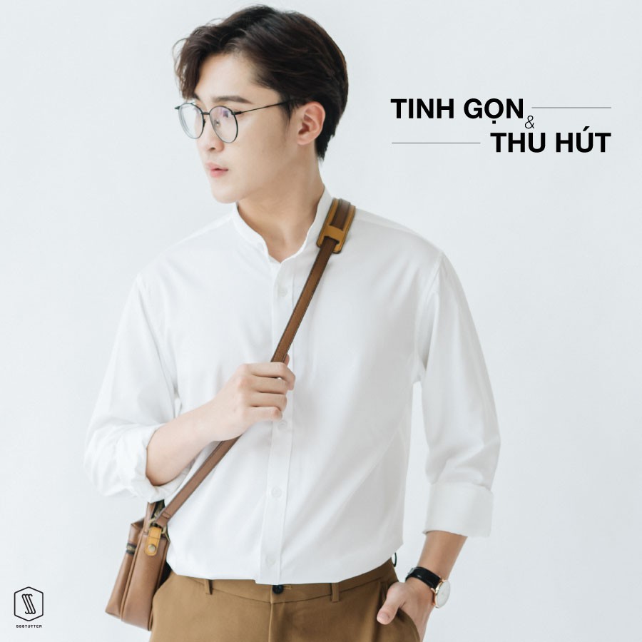 Áo Sơ mi cổ tàu nam SSSTUTTER sơ mi dài tay trắng đen vải bamboo chống nhăn xù bai màu thoáng mát linh hoạt Man Shirt | BigBuy360 - bigbuy360.vn