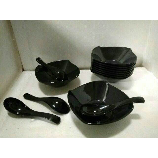 Bát đựng chè, tô chè vuông nhựa melamine kèm thìa đủ màu