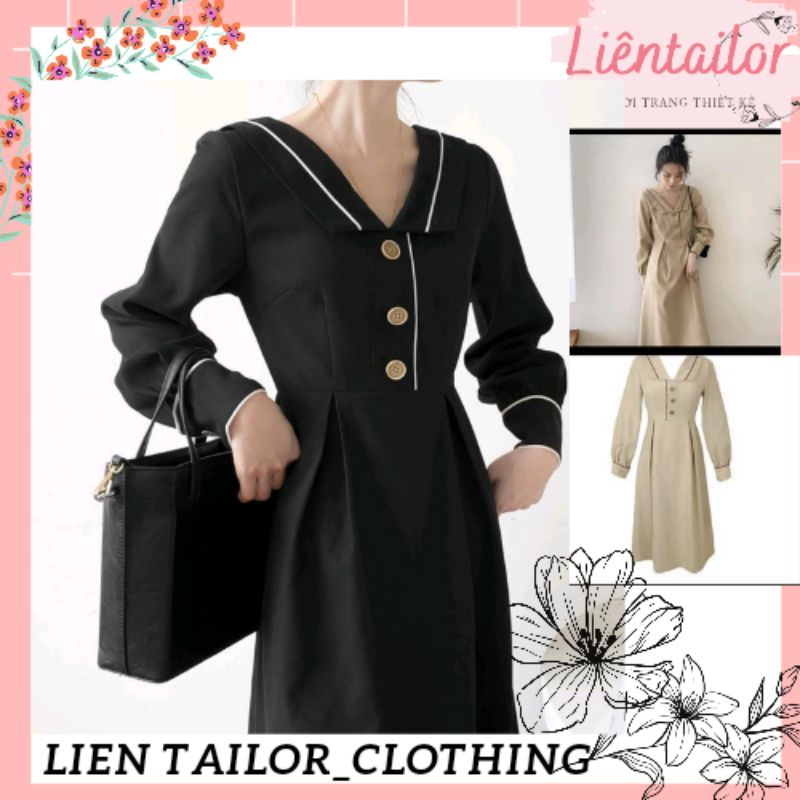 Váy mùa thu dài tay 🍒 Cực Xinh🍒dáng váy hơi xoè phối cổ thời trang nữ tính vintage