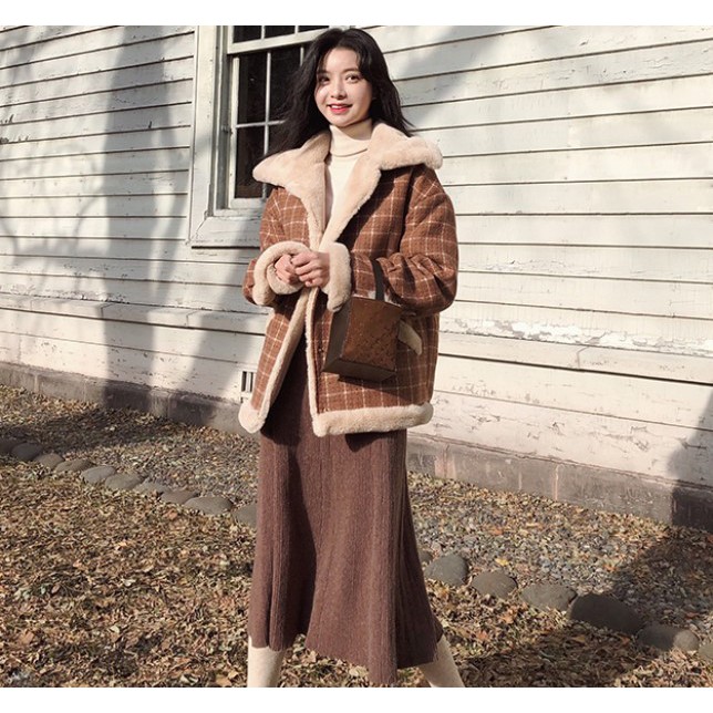 (Hàng Đẹp)Ảnh thật 5 hình cuối.HC017.Áo khoác kẻ caro lông cừu mùa thu đông siêu xinh | BigBuy360 - bigbuy360.vn