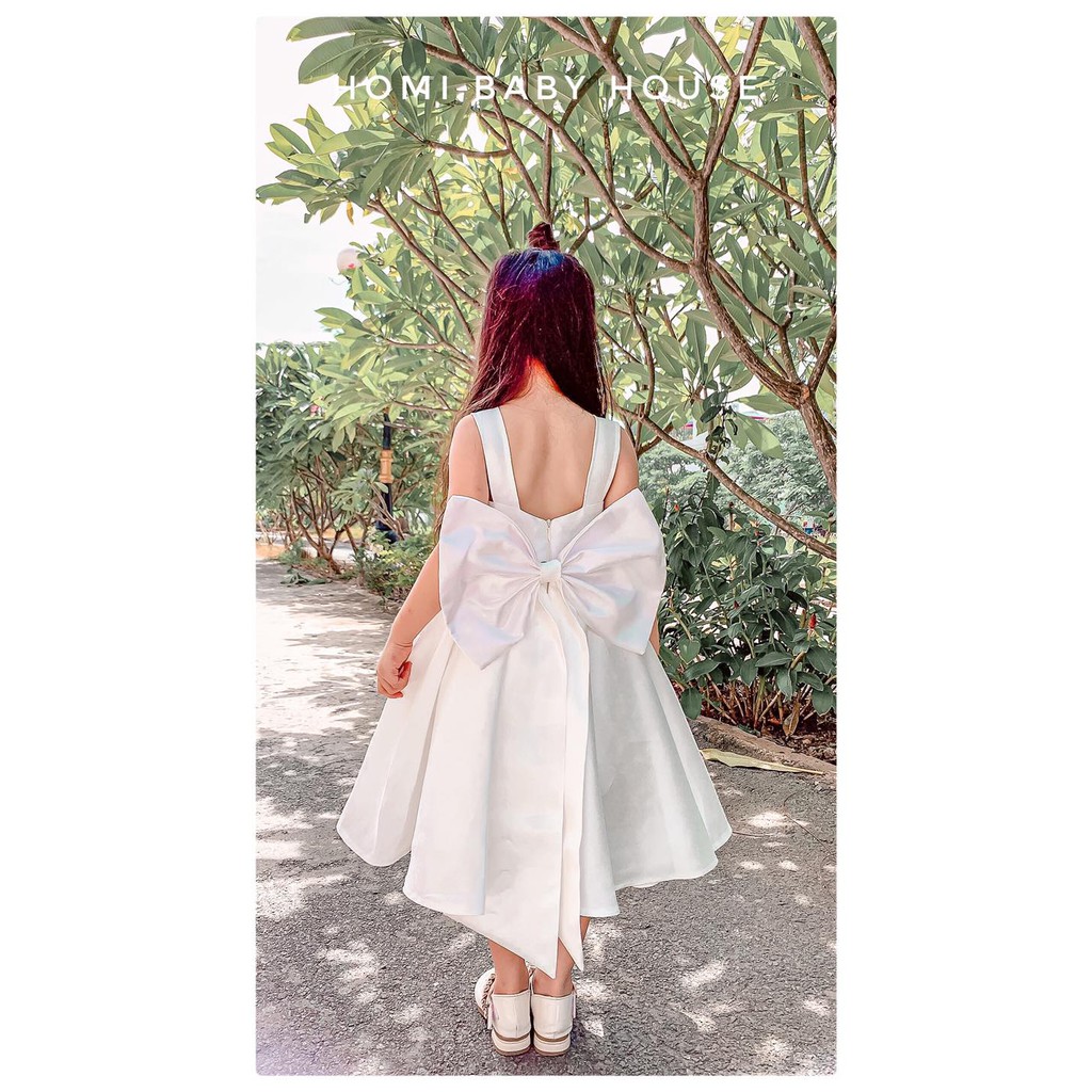 Đầm công chúa HOMI BABY HOUSE váy bé gái công chúa trắng tafta xéo bụng