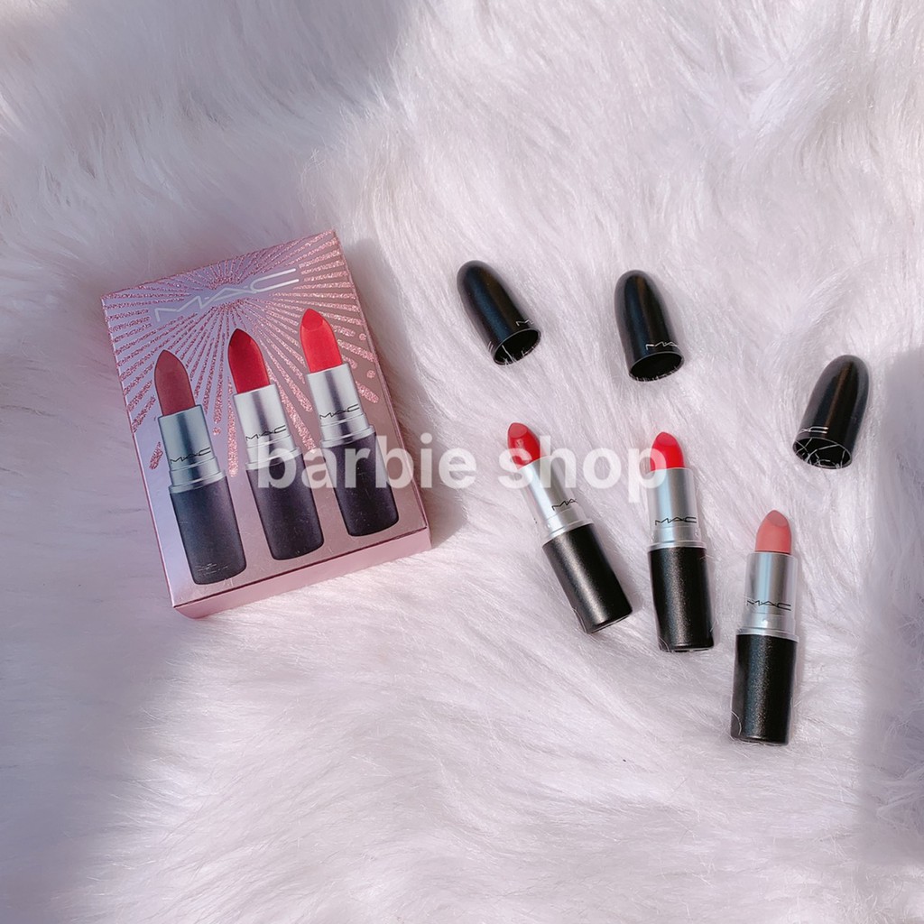 Set Son Mac Thỏi 3 Cây Không Vỏ Hộp Chili + Lady +Velvet Teddy