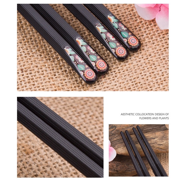 Hộp 10 đôi đũa sợi thủy tinh chống trượt họa tiết hoa anh đào phong cách Nhật Bản sang trọng tiện dụng