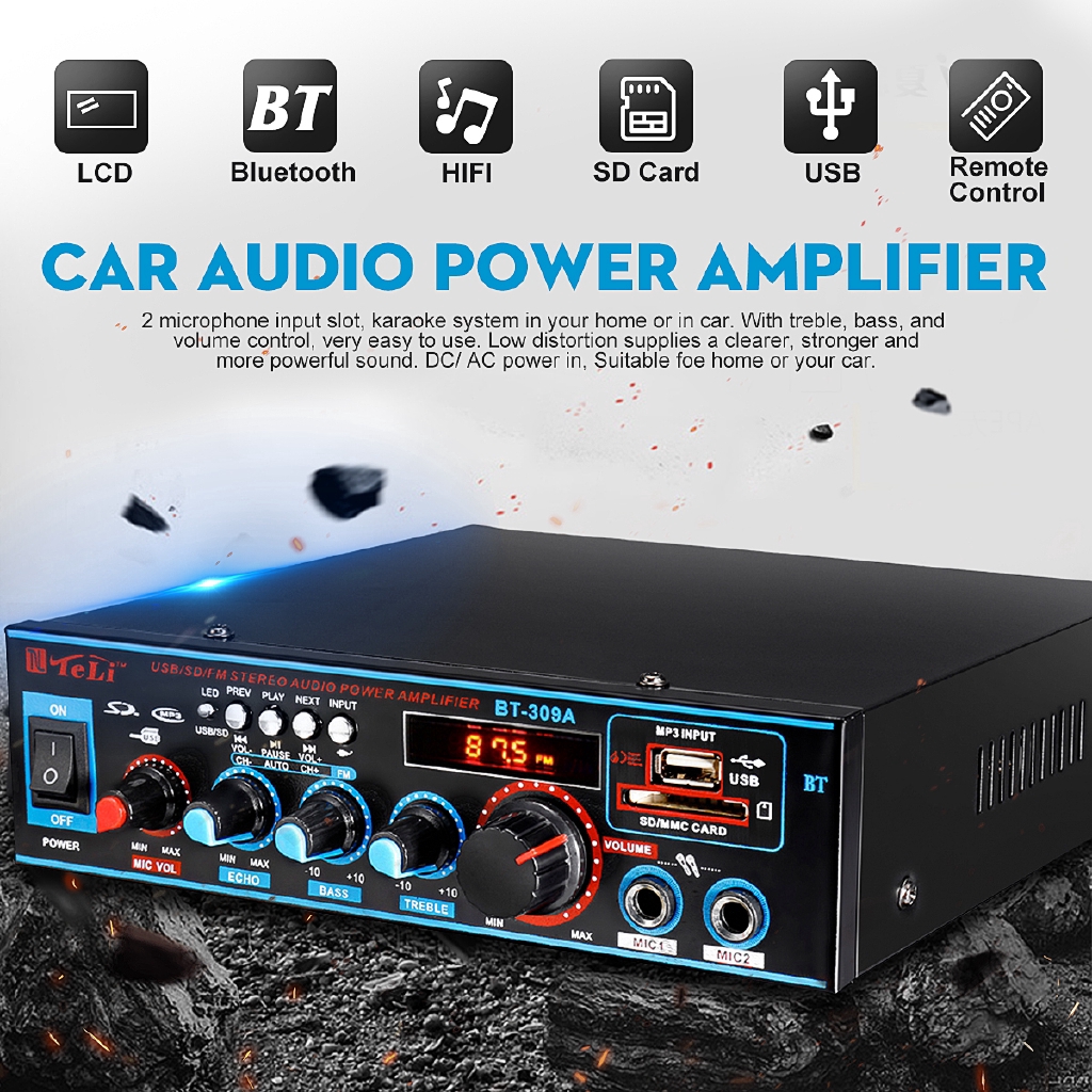 12V / 220V stereo audio amplifier Bluetooth FM Radio Car Home Karaoke