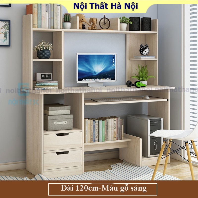 Bàn làm việc học tập lắp ráp có hộc tủ lưu trữ đồ, bàn máy tính gỗ MDF dễ lau chùi khung sắt sơn tĩnh điện chắc chắn