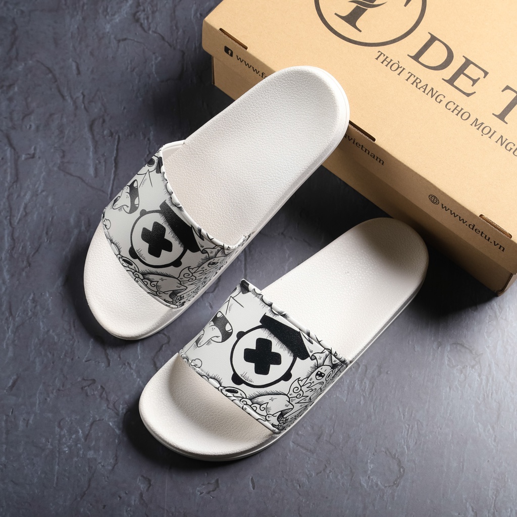 Dép Quai Ngang Unisex DETU DNT20 (Trắng/Đen)