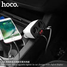 Thiết bị cốc sạc xe hơi xe ô tô đa năng Hoco Z28 2 cổng usb 2 tẩu sạc có đồng hồ hàng chính hãng bền đẹp bảo bệ an toàn
