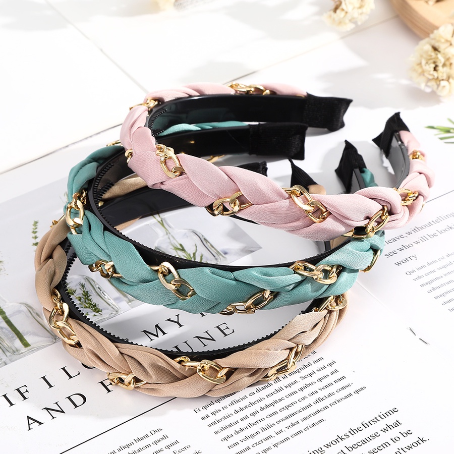 Băng đô cài tóc phối chuỗi dây kim loại màu trơn phong cách Hàn Quốc thời trang