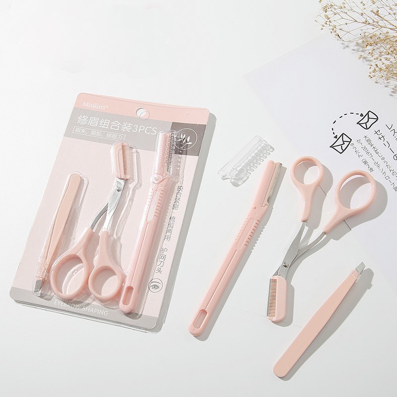Bộ 3 món chăm sóc chân mày Malian gồm nhíp, kéo tỉa, dao cạo